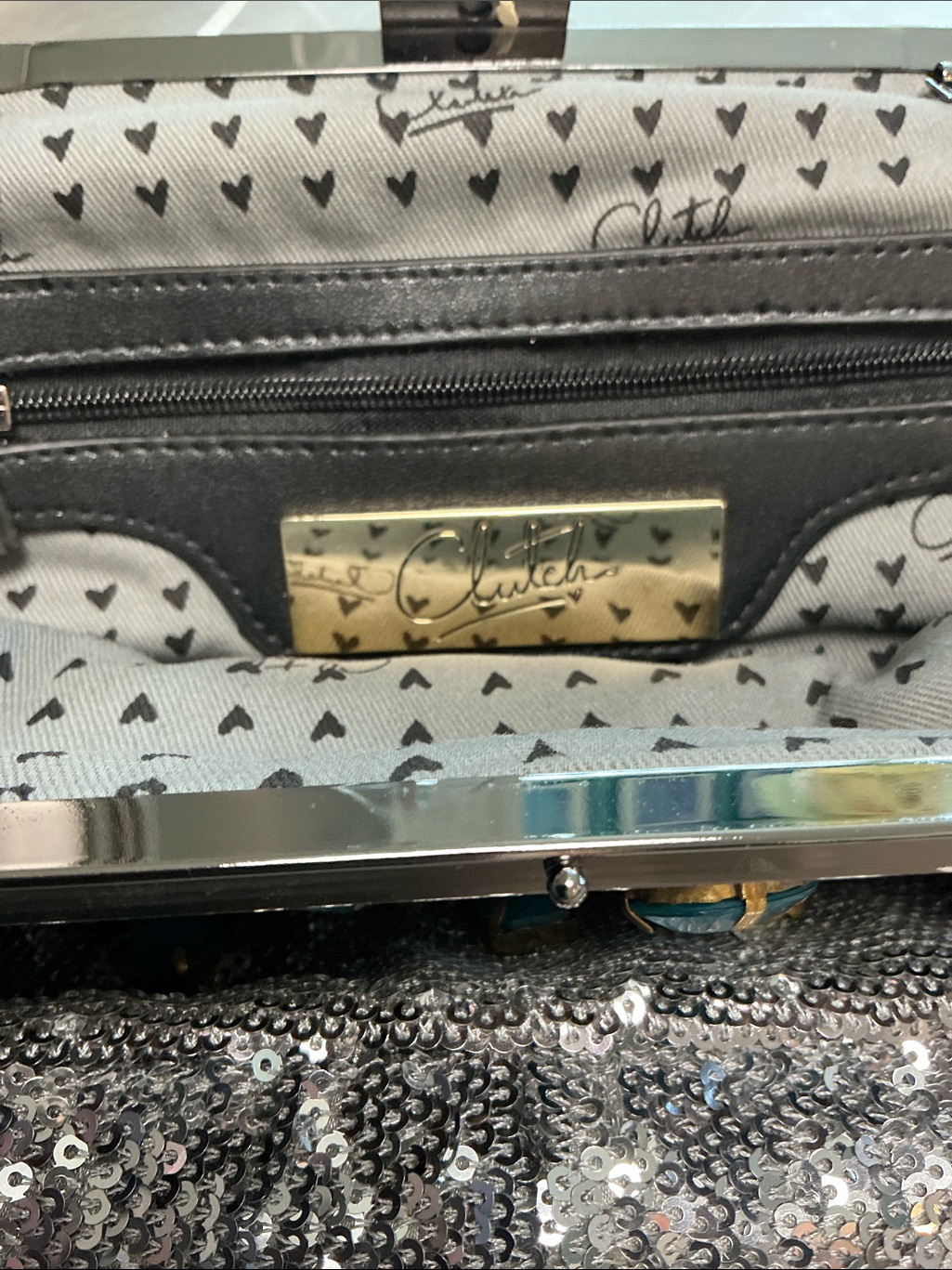 Clutch Silver Glitter, Beaded Front, Never Used! — image 2 of 8